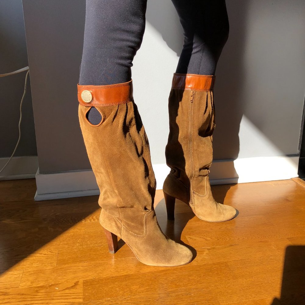 Michael Kors Tall brown suede heeled boots slouch - Picture 3 of 7